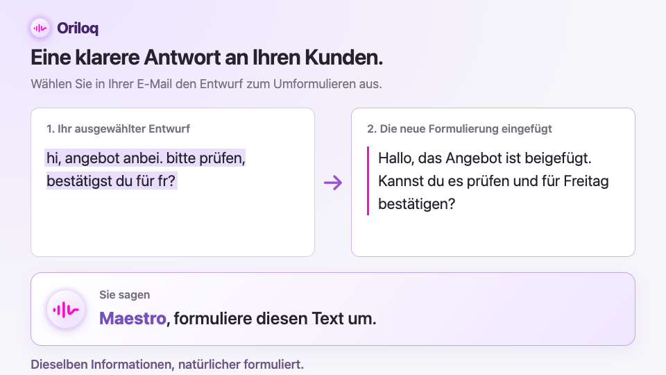 Einen abgekürzten Entwurf mit Maestro in eine vollständige Nachricht umwandeln.