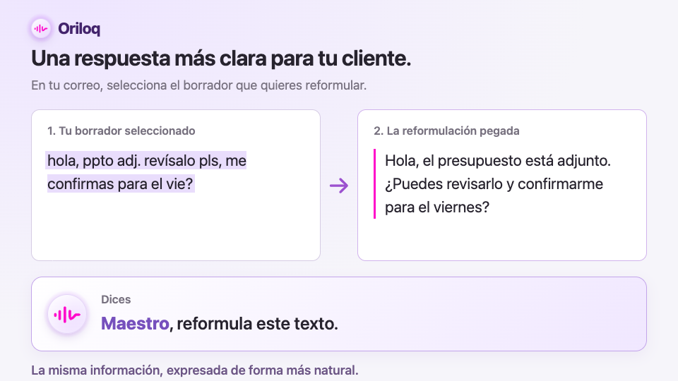 Transformar un borrador abreviado en un mensaje completo con Maestro.