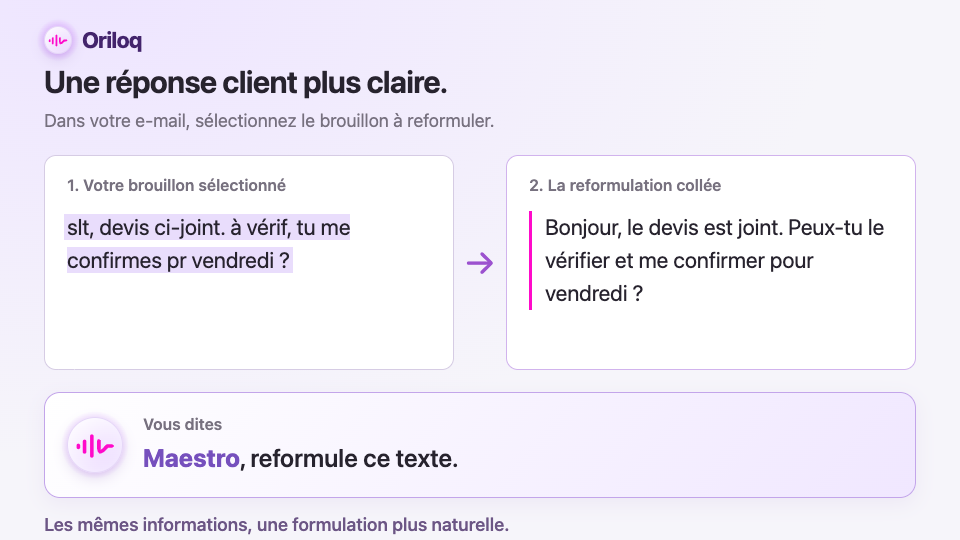 Transformer un brouillon abrégé en un message complet avec Maestro.