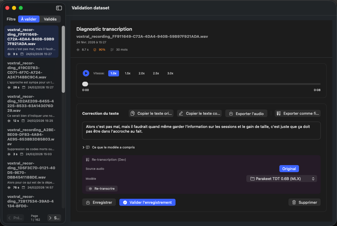 Schermata di validazione dataset Oriloq – scheda Da convalidare